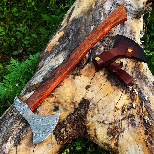 Hand forged damascus steel axe - hand,