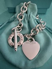 Tiffany & Co Sterling Silver Heart Tag Toggle Charm Bracelet 7.5”
