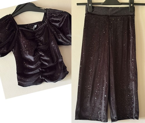 Girls black sparkle velour - girls,