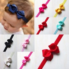 BABY TODDLER GIRL HAIR HEAD BAND SHIMMERY ELASTIC RIBBON BOW FLOWER