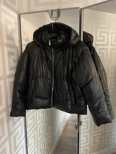 Zara black faux leather puffer jacket size M