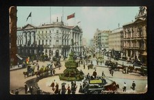 1900s Piccadilly Circus Double Deck Wagon Cars Cabs London UK Postcard