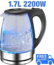 Fast Boil Glass Kettle 2.2KW 1.7L  Electric Cordless With Blue LED Auto Shut Off