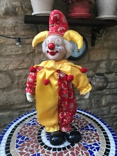 ornamental Jester Clown figure large yellow red circus approx 12" doll figurine