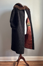 VINTAGE LONG LISTRAKHAN COAT 12 LISTER ALINE faux ASTRAKHAN fur collar 50s 60s