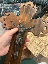 Vintage French Crucifix with Holy Water Font Mount Authentic 19th Century