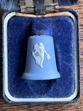 Wedgewood Blue Jasperware Thimble Original Case Vintage Collectable