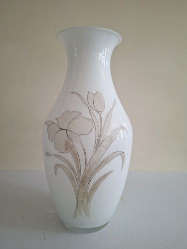 White glass large vase - vase, gold