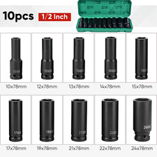 1/2" Deep Impact Socket Set Drive Long Reach Thin Wall 10 Metric Sockets 10-24mm