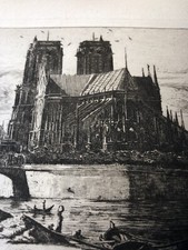 ORIGINAL antique 1883 Engraving Notre Dame Cathedral PARIS   Amand Durand  RARE