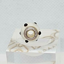 Lovelinks Petite White With Large Black Lampworks Bead Charm 925 Sterling Silver