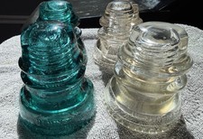 Vintage 2 Blue/Green2 Clear Glass Electric  Pole Insulators No. 40&42 Hemingray