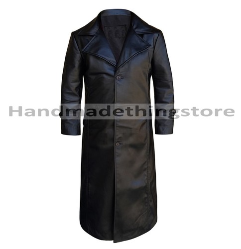 Black leather trench coat long - leather,