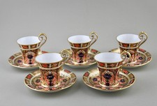 ANTIQUE ROYAL CROWN DERBY OLD IMARI 1128 CHOCOLATE CUPS & SAUCERS X 5 1ST C.1925