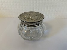 Vintage 1970’s Avon Skin Softener Cream Glass Jar Art Nouveau Metal Lid