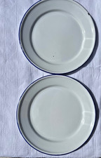 Enamel Dinner Plates (two) with blue edging - 24cm