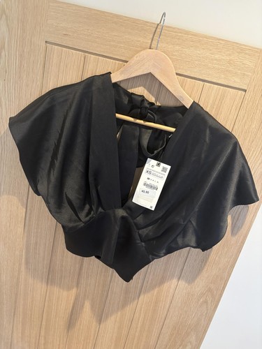 Nwt zara black satin open - zara, open-back