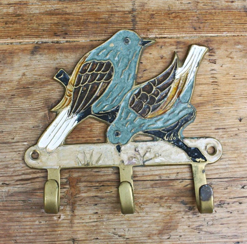 Vintage enamel brass bird - brass, wall