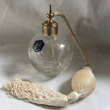VINTAGE Stuart Crystal Clear Cut Glass Crystal Perfume Bottle Atomiser Puff