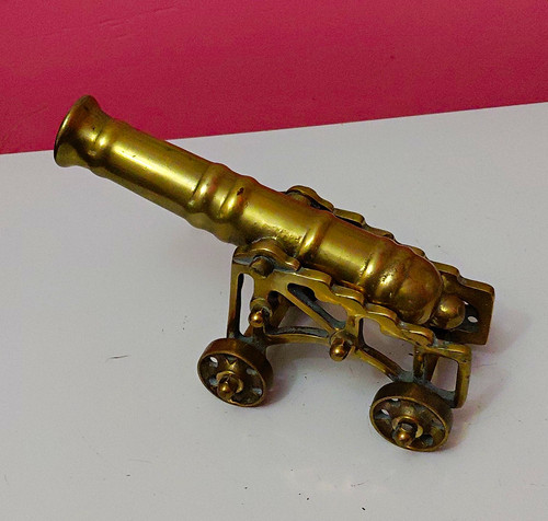 Brass cannon wheeled - brass,