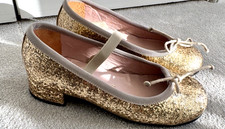 Pretty Ballerinas Shoes- Emma gold glitter girl shoes W Heels in size 30 Kids