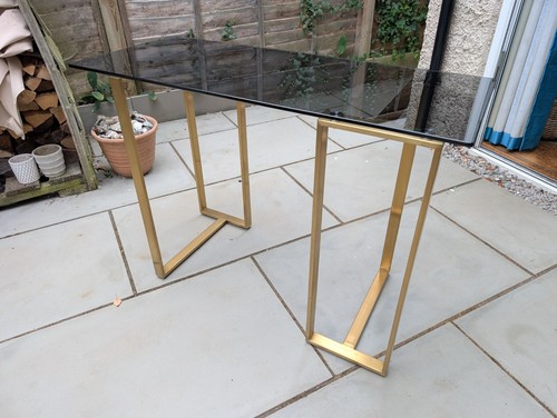 Smoked glass and brass - , console