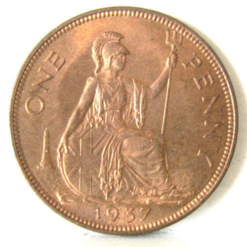 1937 one penny coin george - george, vi