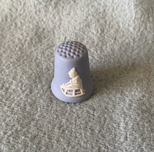 Wedgwood Blue Jasperware 1985 Thimble Child On Sleigh