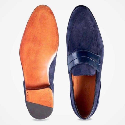 Mens handmade shoes blue - blue, suede
