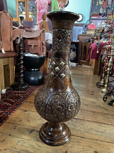 Tall wooden decorative vase - decorative,