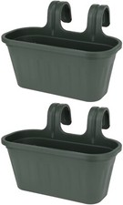 2 x Large Green Hanging Planter Garden Balcony Fence Railing Flower Plant Pot