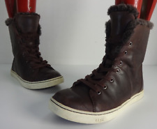 Womens Boots Size 7.5 UGG Croft Luxe Quilt Brown Real Leather Fit Lined Lace
