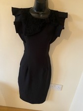 Black Stretch Midi Lace Bow Design Dress Size S By Diva Catwalk