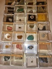 32 Rare Worldwide Mineral Specimens in Display Boxes – Labeled Collection