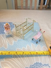 Dolls House Cot and Pushchair