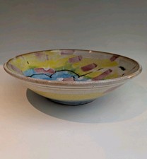 Original Studio Pottery  Fruit Bowl -Signed Pastel Abstract 