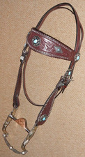 Western Leather Blue Opal Detailed Tooled Bridle & Lasso