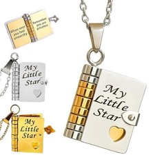 My Little Star Book Pendant Necklace for Daughter Openable Pages Engraved Letter