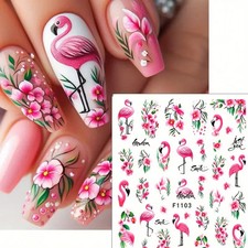Nail Art Stickers Decals Flamingo Bloom Pink Tropical Summer Party Design