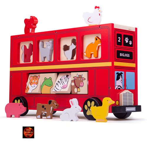 Wooden big red bus animal - wooden,