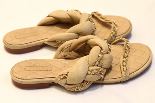 Chanel beige suede chain slide - suede,