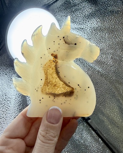 Crystal agate unicorn carving - agate,