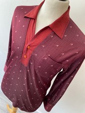 VTG mens 70's MOD DAGGER COLLAR FITTED BURGUNDY PULL OVER LONG SLEEVE SHIRT 40"