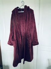 Next Mens  Fleece Dressing Gown, Burgundy & Black Size L