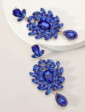 NEW cobalt blue 8cm Large Drop earrings rhinestone alloy ⭐️ Dynasty Teardrop Fab