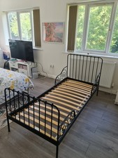 IKEA Black Minnen Extendable Kids Bed Black Metal Frame With Wooden Slats