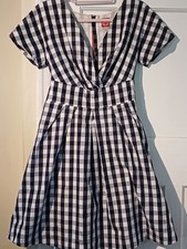 Joules Jennifer Dress Dark Navy Blue Check 100% Cotton Short Sleeve Size UK 12