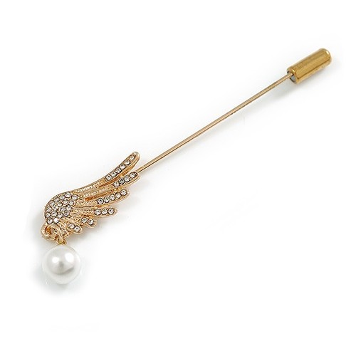 Gold tone clear crystal wing - crystal,