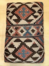 Vintage Hand Woven Turkish Kilim Rug Footstool Pink Turq WOOL RARE MINT EUC HTF
