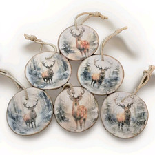 6 Wooden Stag Baubles Wood